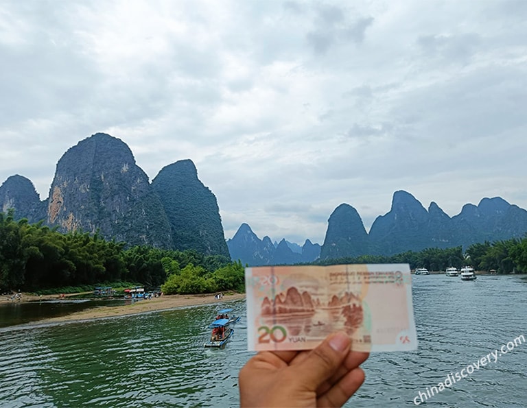 Claire from UK - 20 RMB Note View, Li River, Guilin