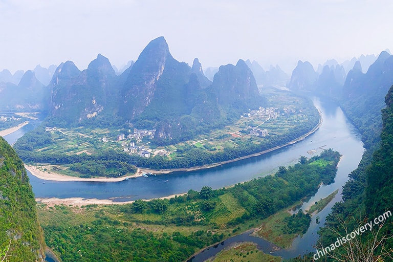 Mona from Germany - Panoramic Views of Beautiful Li River at Xianggong Hill