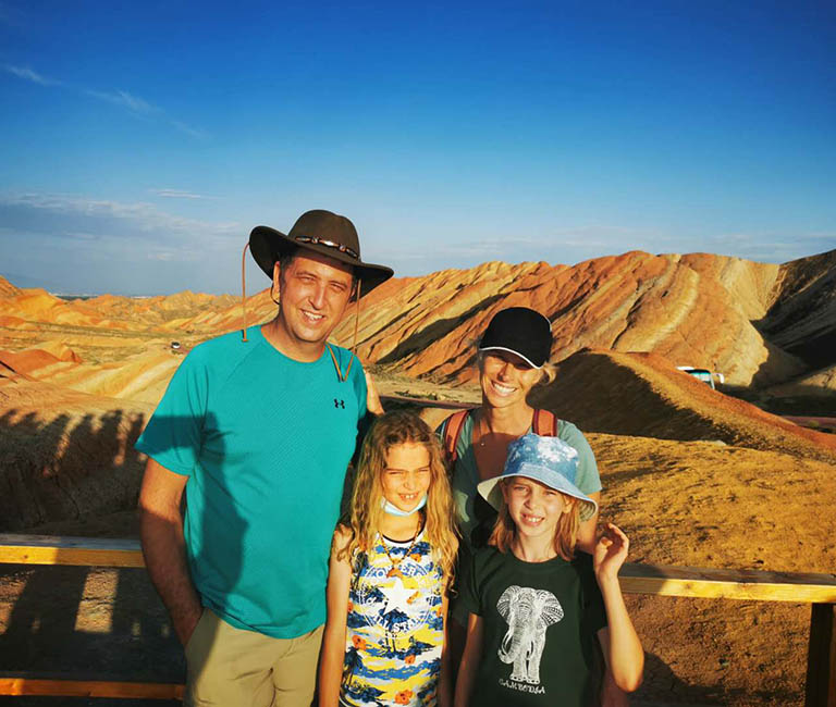 Our customers Erin family from USA visited Zhangye Danxia Geopark in Gansu in August, 2020. China Silk Road Travel