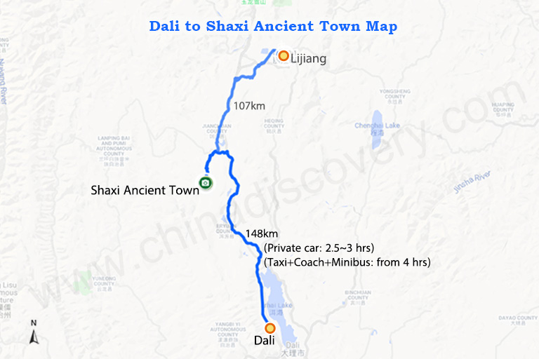 Dali to Shaxi Map