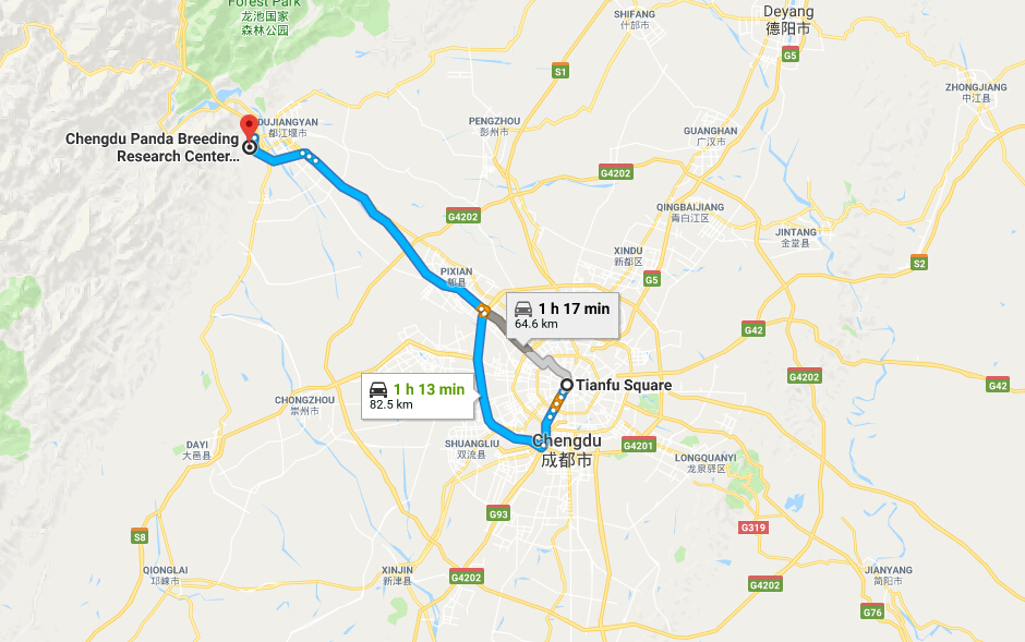 Chengdu to Dujiangyan Transportation Map
