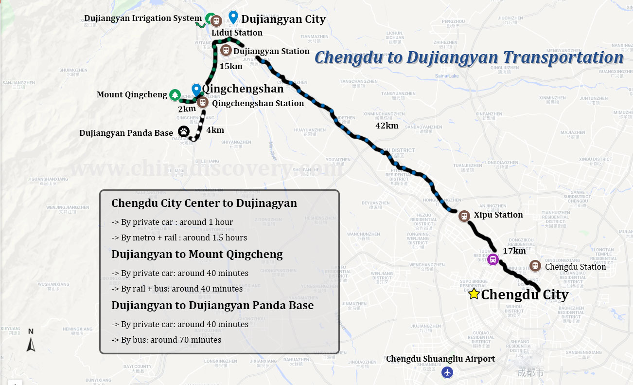 Chengdu to Dujiangyan Transportation Map