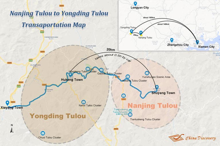 Nanjing Tulou to Yongding Tulou Transportation Map