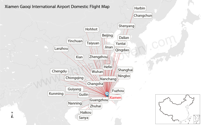 Xiamen Domestic Flight Map