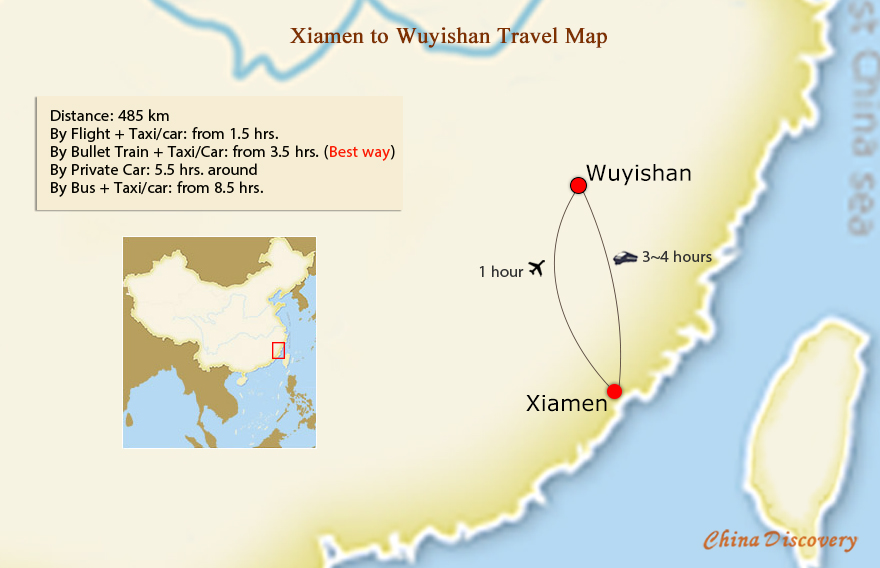 Xiamen to Wuyishan Travel Map