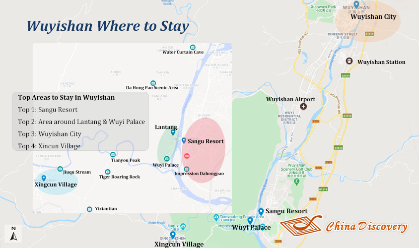 Map of Places to Stay in Wuyishan