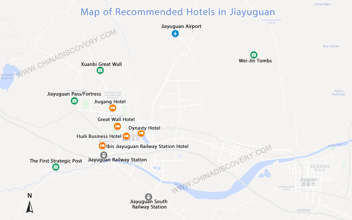 Map of Recommended Hotels in Jiayuguan Where to Stay in Jiayuguan
