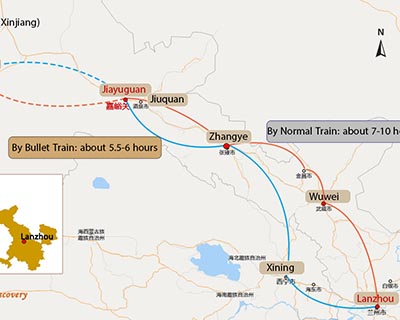 Lanzhou to Jiayuguan Transportation Map