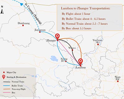 Lanzhou to Zhangye Transportation Map