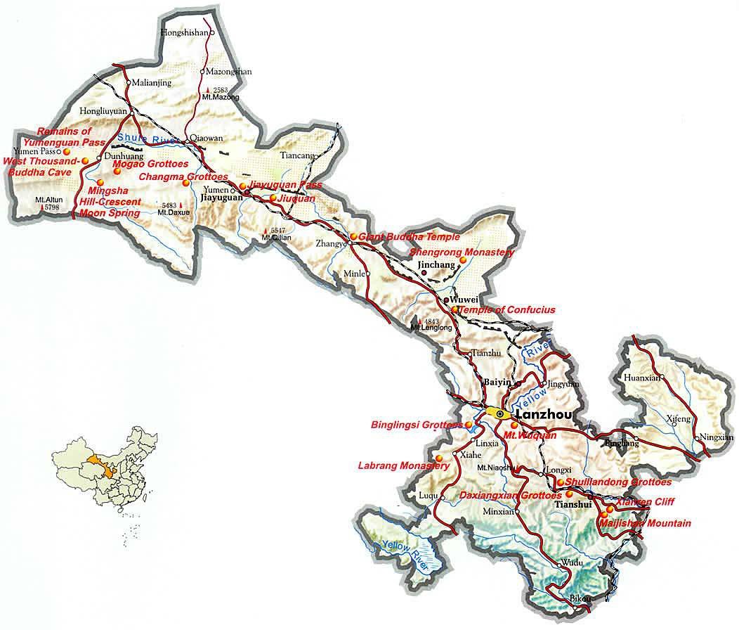 Gansu Maps: Gansu Location Map, Gansu Travel Maps