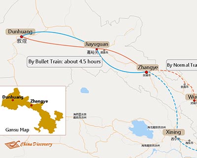Zhangye to Dunhuang Transportation Map