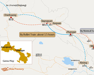 Zhangye to Jiayuguan Transportation Map