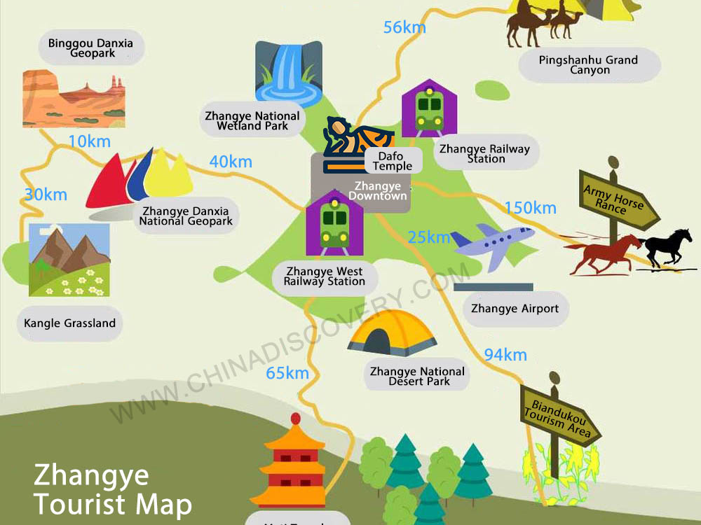 Zhangye Attractions Map