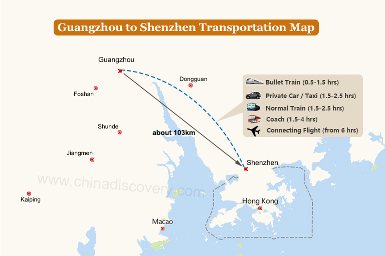 Map of Guangzhou to Shenzhen