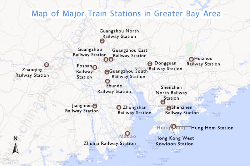 Map of Major Train Stations in Greater Bay Area