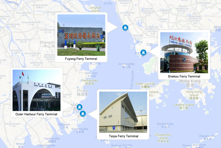 Shenzhen and Macau Ferry Terminals Location Map