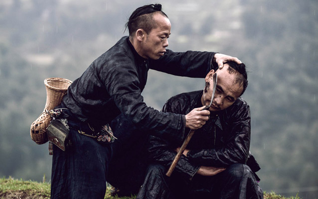 Shaving Hairs with Sickle in Basha Miao Village