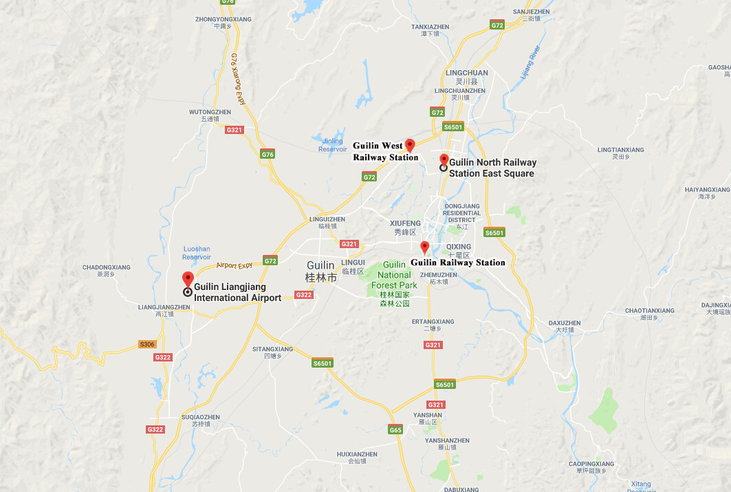 Guilin Airport and Train Stations Map