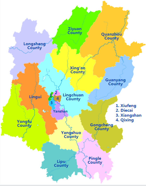 Guilin Districts Map