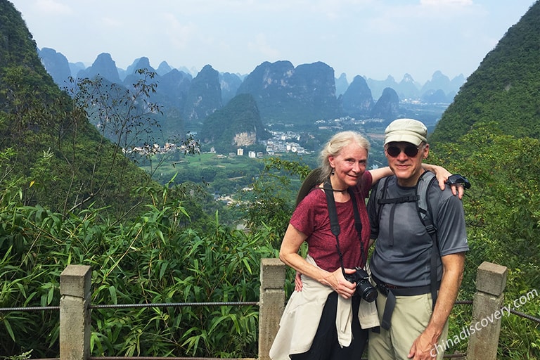 Skip's Group from USA Enjoyed Yangshuo Ten-mile Gallery Panorama from Moon Hill in 2018