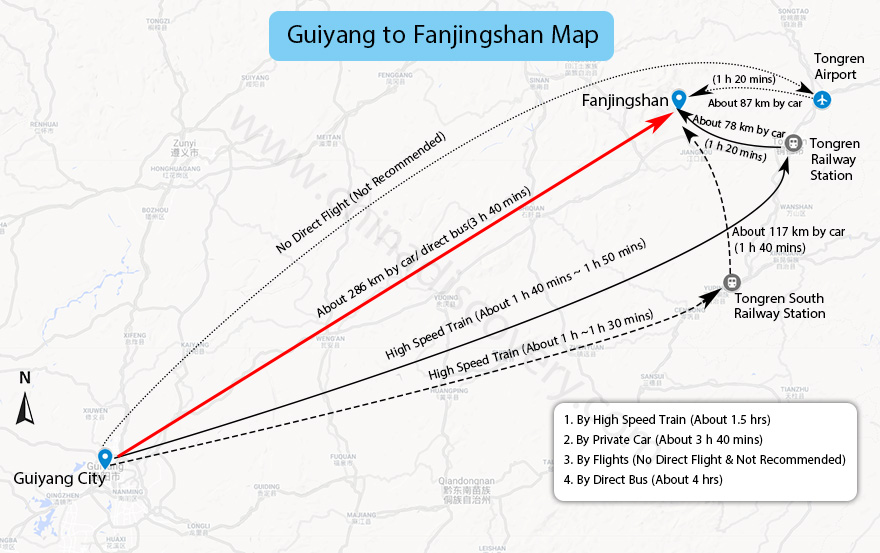 Guiyang to Fanjingshan Transportation Map