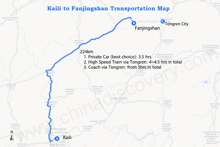 Kaili to Fanjingshan Transportation Map