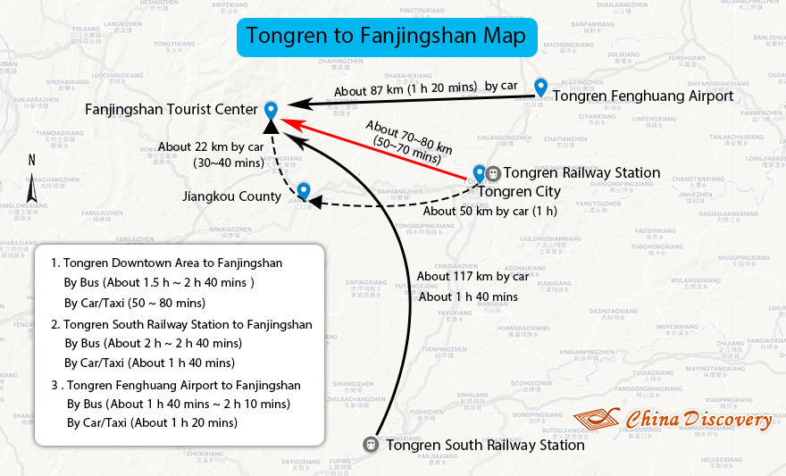 Tongren to Fanjingshan Transportation Map