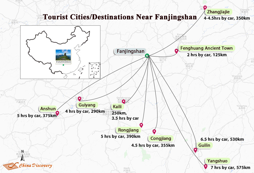 Map of Scenic Cities Near Fanjingshan