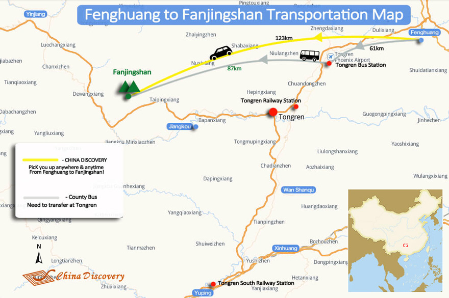 Fenghuang to Fanjingshan Transportation Map