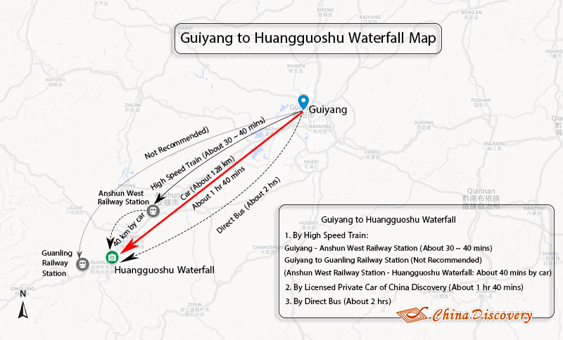 Guiyang to Huangguoshu Waterfall Map 