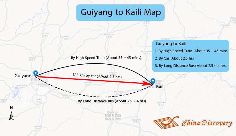 Guiyang to Kaili Map