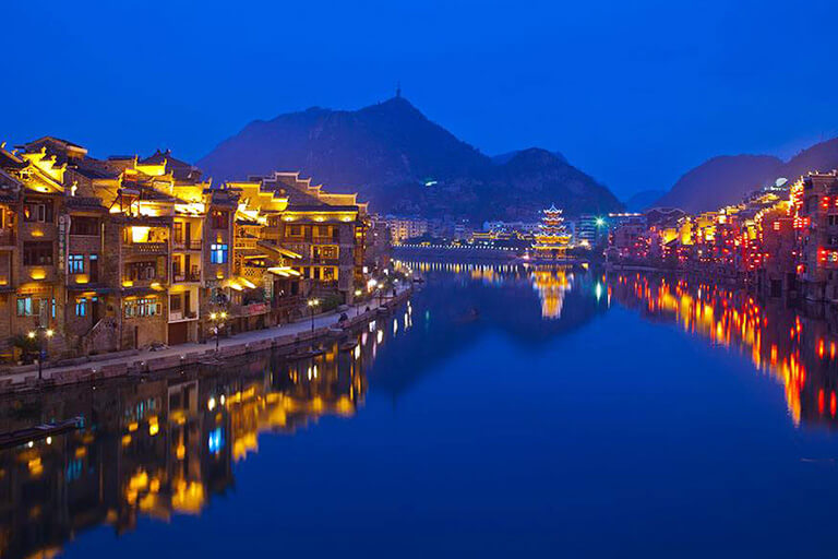 Peaceful Zhenyuan Ancient Town at Night