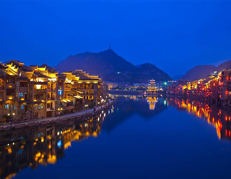 Peaceful Zhenyuan Ancient Town at Night