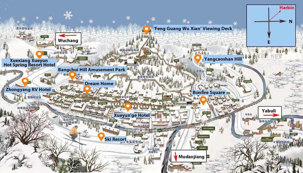 China Snow Town Tourist Map