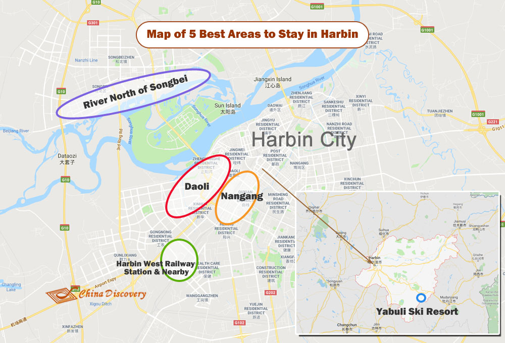 Map of 5 Best Places to Stay in Harbin