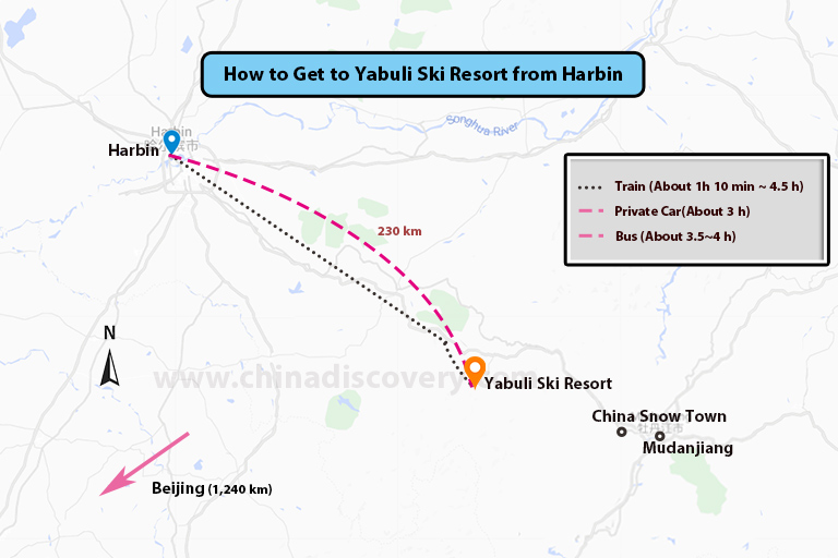 Harbin to Yabuli Ski Resort Map