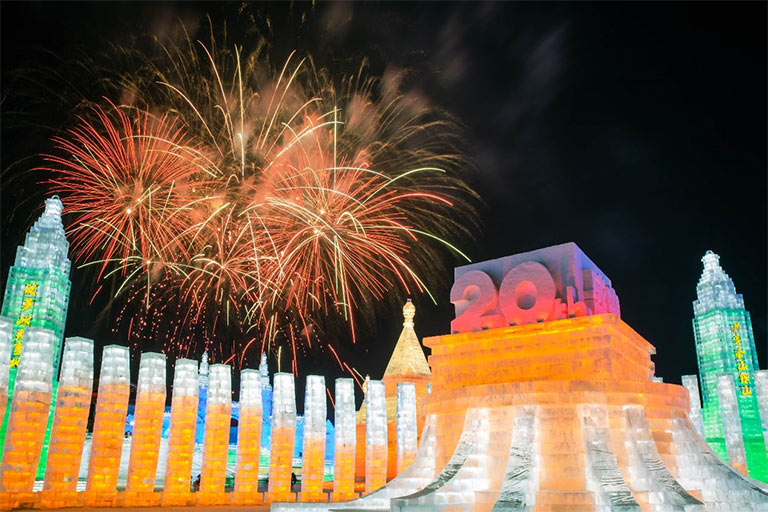 Firework Show in Ice and Snow World