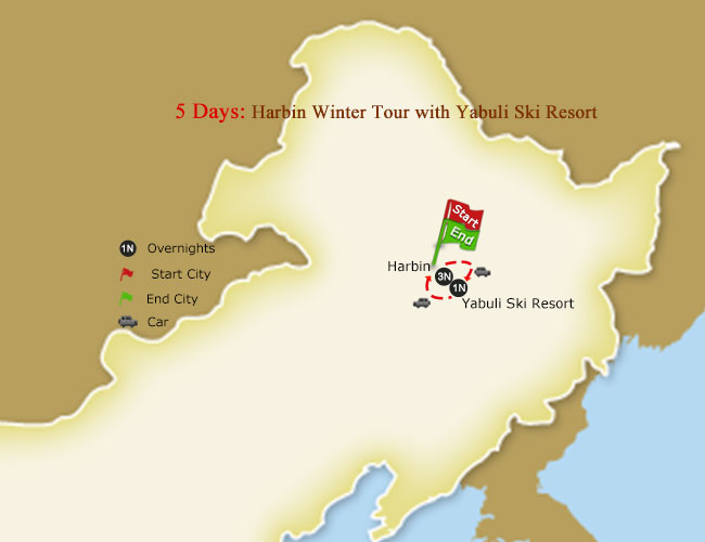 5 Days Harbin Winter Tour with Yabuli Ski Resort Map