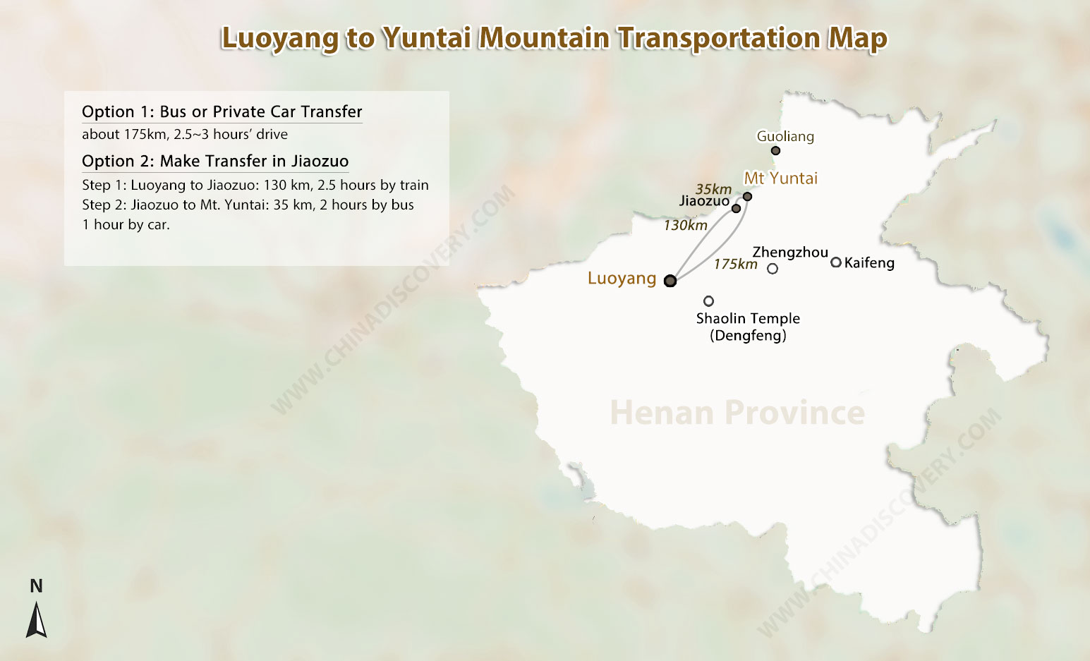 Luoyang to Yuntai Mountain Map