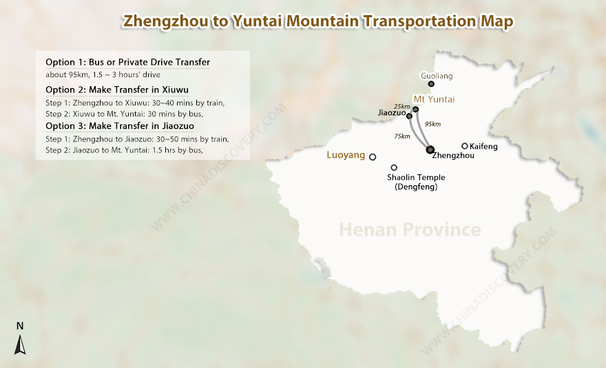 Luoyang to Yuntai Mountain Transfer Map