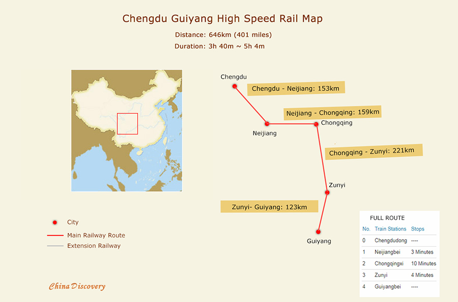 Chengdu Guiyang High Speed Train Route Map