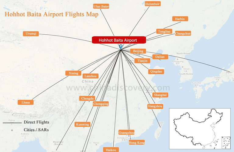 Hohhot Airport - Map of Flights to Hohhot