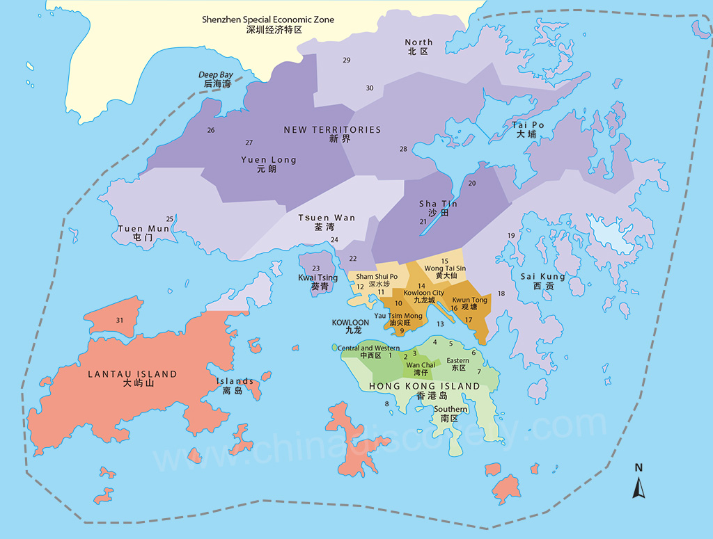 Hong Kong District Map Area Map Of Central Kowloon Lantau Island