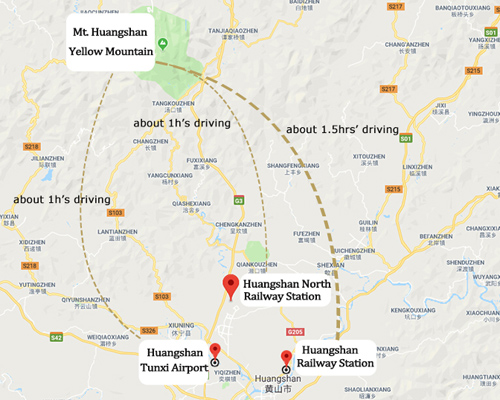 Tunxi to Huangshan/Yellow Mountain Map