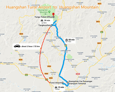 Huangshan Airport to Mt Huangshan Map