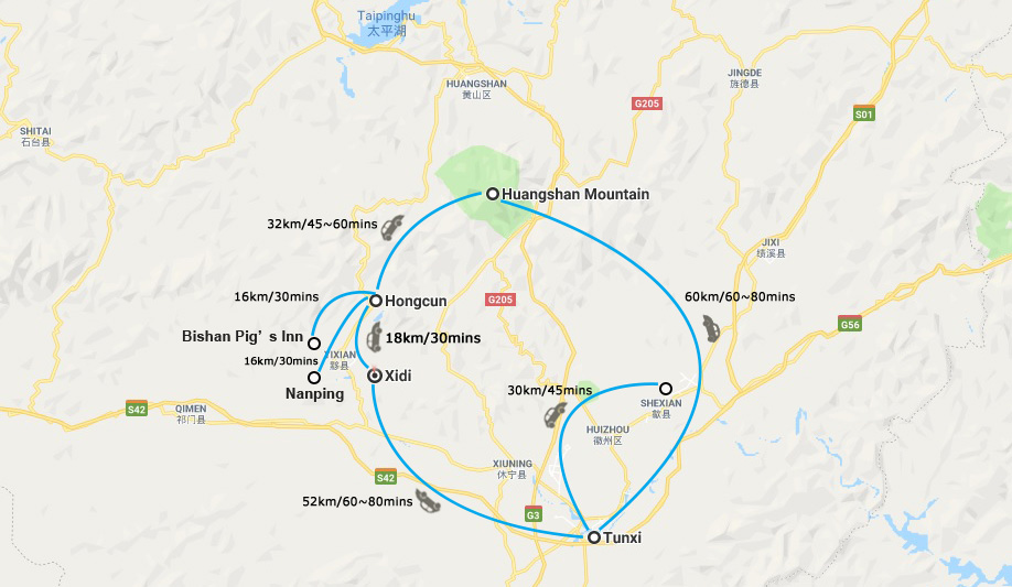 Huangshan Yellow Mountain Tour Map