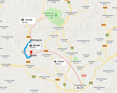 Hongcun to Xidi Map