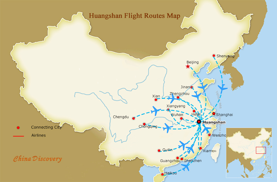 Huangshan Flight Routes Map