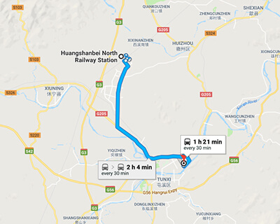 Huangshan North to Tunxi Map