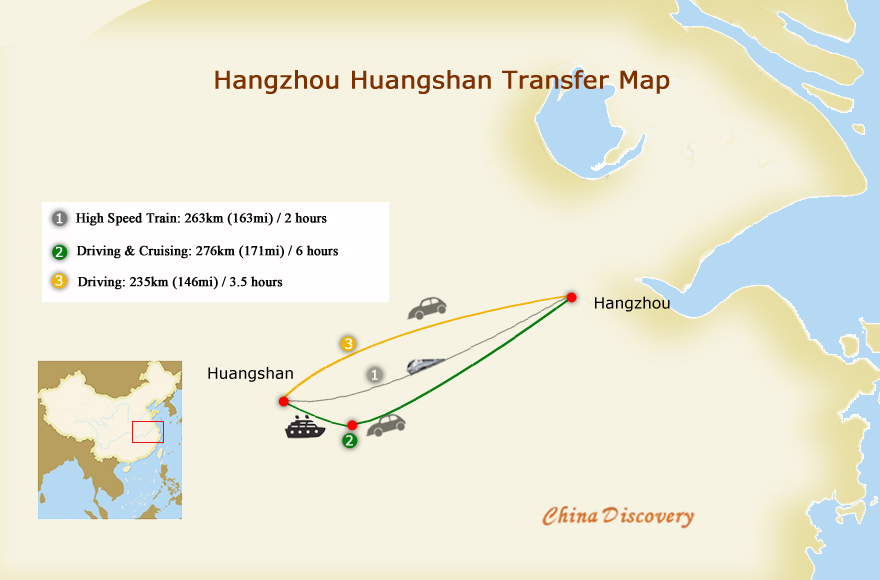 Hangzhou to Huangshan Transfer Map